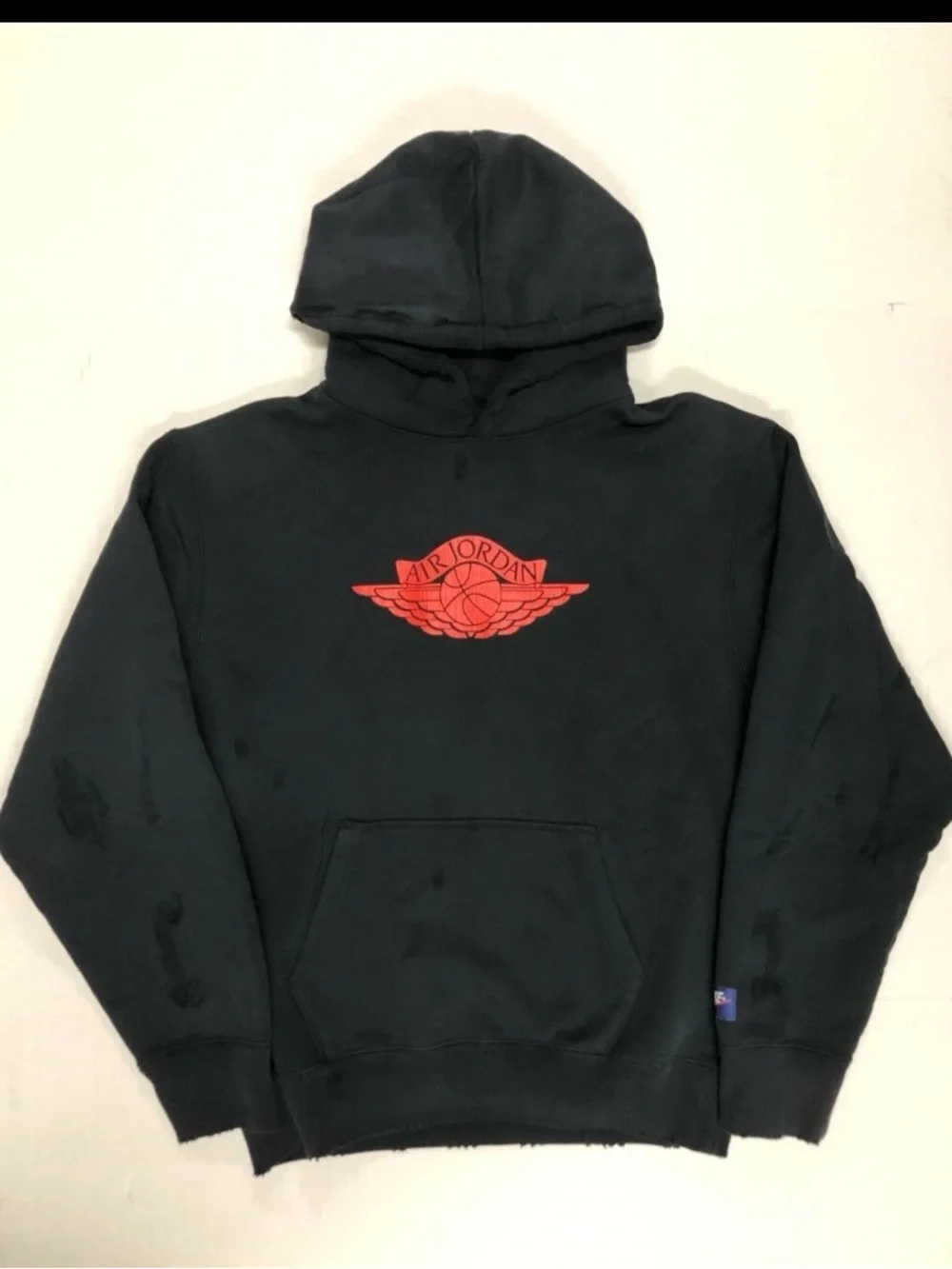 Jordan Rare Air Fleece Distressed Pullover Hoodie Black Red IB3003-010 Medium